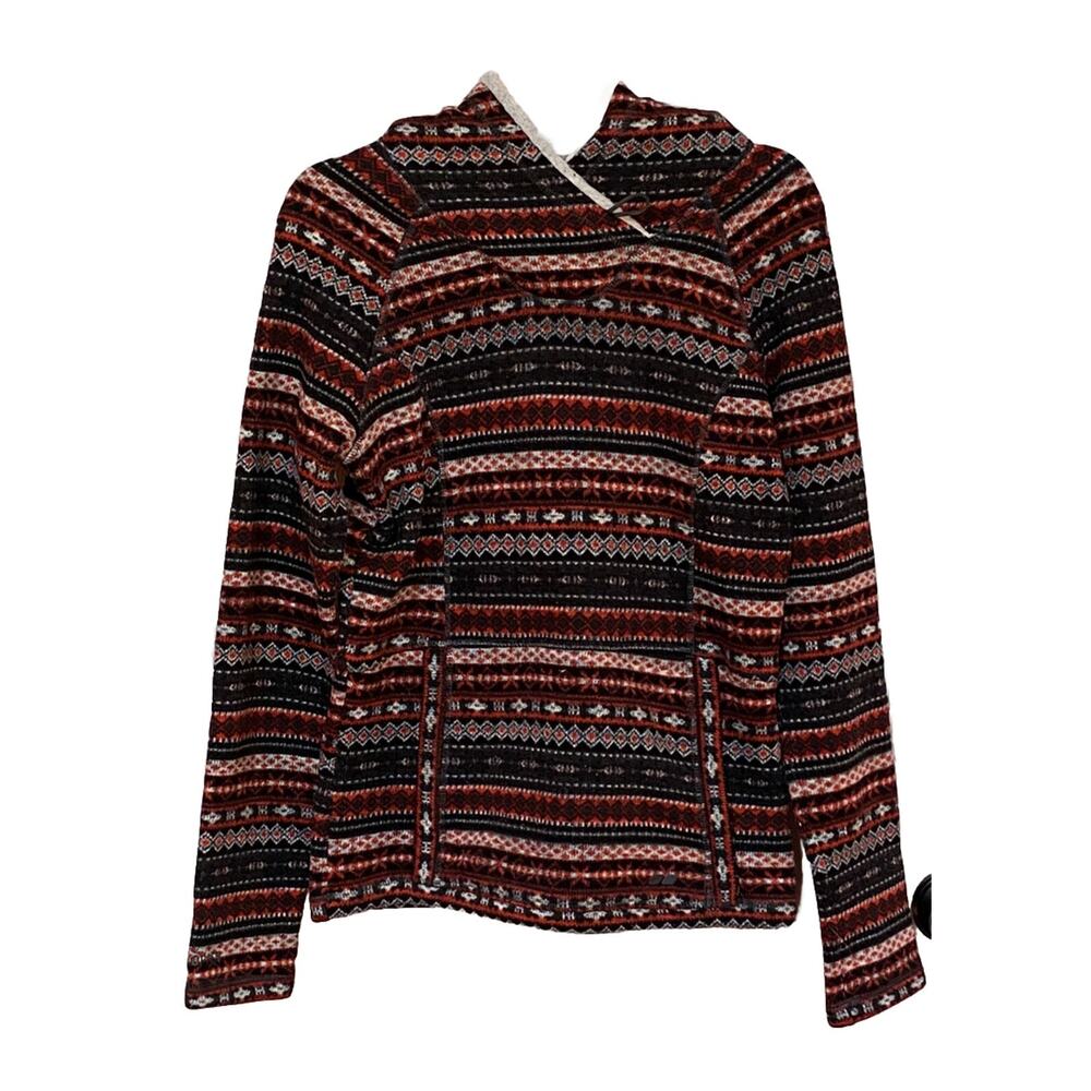 Koppen Sweater Womens‎ Large Red Multicolor Aztec Pattern Hoodie Pockets Sherpa